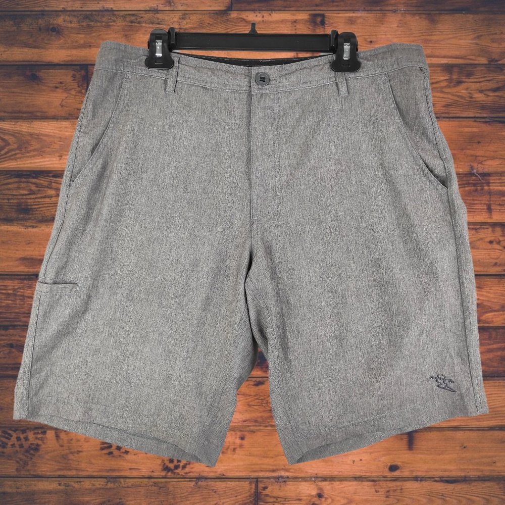 Da Hui Hybrid Board Shorts Mens Sz 36 Beige Gray Surf Hawaii